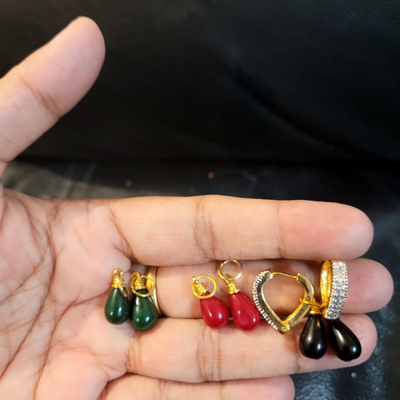 Beautiful changeable gold plated earings with genuine stones and zircons - Picture 3 of 9